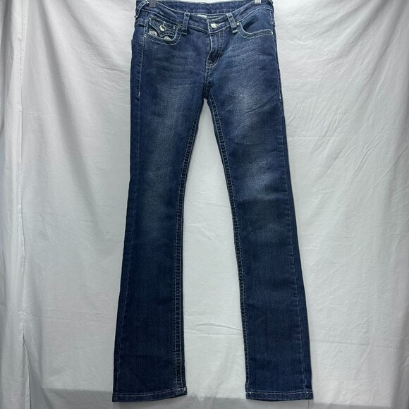 True Religion Jeans Womens Straight Leg Size 29 Stone Wash Embroidered Pockets - Picture 1 of 8